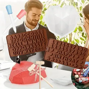 Breakable Heart Chocolate Mold Set, Heart Shaped Silicone Molds with Hammers and Dropper, Alphabet Number Chocolate Molds for Valentine Candy Making Kitchen Baking Tool