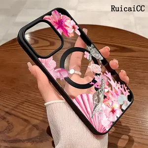 Premium Magnetic Phone Cases for iPhone11/12/13/14/15/16//17/Air/promax/Plus Pink Ocean-Themed Turtle Seagrass Shell Floral y2k cased MagSafe Ready, Anti-Fall, Springtok and Ultra-Thin Design | Perfect for Everyday Use Screen Protector Resistance
