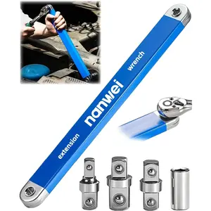 NANWEI 1/2"/1/4"/3/8" Multi-Functional Ratchet Offset Socket Wrench with Interchangeable Square Head Adapters, 180 °   Rotation & Anti-Slip Handle Suitable for Narrow Spaces, Heavy-Duty Metal for Tight Areas, Ideal for Mechanics, DIY, Gifts