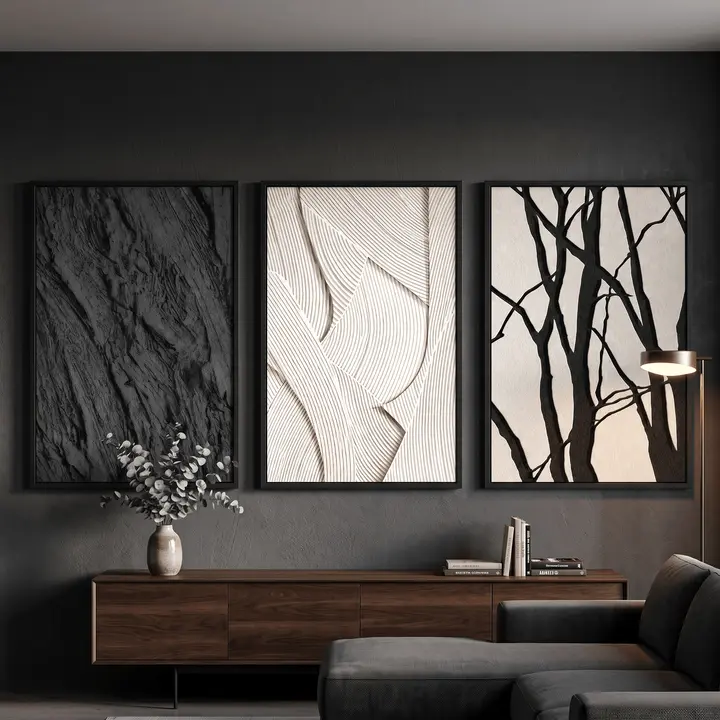 Tribesigns Sandstone Textured Abstract Wall Art Set of 3, Large Framed Canvas Wall Decor for Living Room