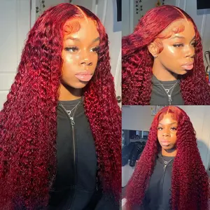 200% Density Deep Wave 99J Burgundy Color 13x6 Hd Lace Frontal Wigs Deep Wave Human Hair Wig