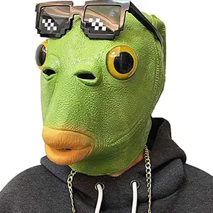 Green Fish Mask for Adult, Realistic Latex Full Head Funny Costume for Halloween Carnival Party Animal Cosplay Prop.