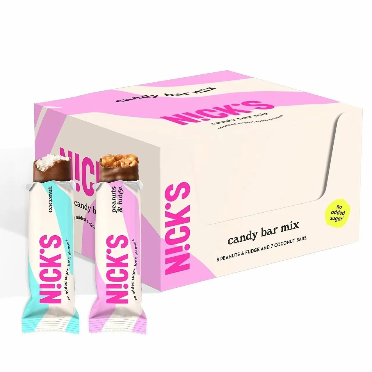 NICKS Keto Chocolate Candy Bars – Variety Pack, Coconut and Peanuts and Fudge, No Added Sugar, Low Carb, 180 Calories, Gluten-Free Sweets – 15-Pack (40g Each)