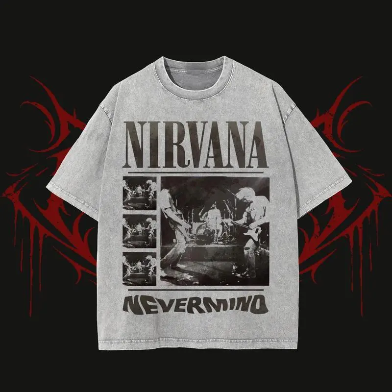 Nirvana Nevermind Heavy Acid Wash Heavy Metal Shirt, Unisex Oversize Rock Band Washed Heavyweight Cotton T-shirt, men Gift For Rock Music Lovers
