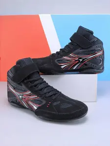 Men's High-Top Boxing Shoes, Fashion Splice Design, Strong Support, Breathable Mesh, Soft Lightweight, Martial Arts & Gym Training, Training Sports Shoes