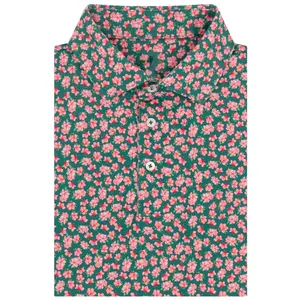 Men’s Floral Performance Golf Polo Shirt Azalea Pattern Lightweight Summer Wear Outfit