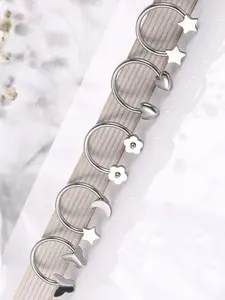 5 Pcs Silvery Unisex Lovely Pattern Stainless Steel Septum Nose Rings for Women Men Gentle Touch Excellent Wear Stylish Septum Ring Set Different Cute Motifs Flower Star Heart Butterfly Moon Sweet Romantic Appeal