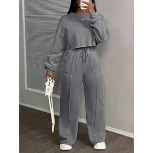 Women’s sportswear set, two-piece wool short top and casual pants, suitable for autumn and winter running, walking, hiking, yoga, and fitness GARMENTARY