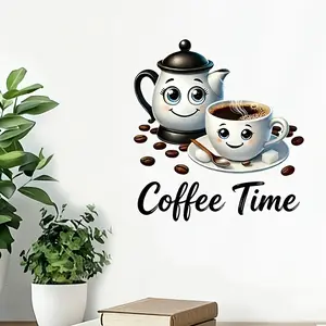 Coffee Time Wall Sticker, Smiley Coffee Cup Holiday Decoration, Perfect for Tea Room, Study, Kitchen, Restaurant, Living Room, Office, Bar, Cafe, Decorative