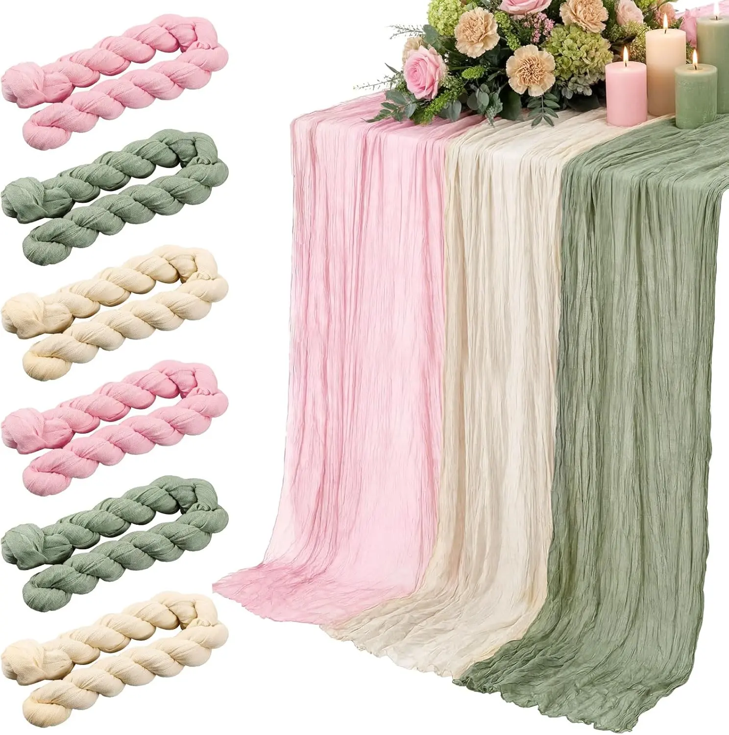 9FT Rectangle Cheesecloth Table Runner - 17in×108in Wrinkle Resistant Sheer Gauze Centerpiece with Anti-Fray Edges, Color Stays Vivid, 6 Neutral Shades for Wedding Multiple Events (Dusty Blue, Beige, Cream, Champagne, Sage Green, Rust Red, Dusty Pink), Ne