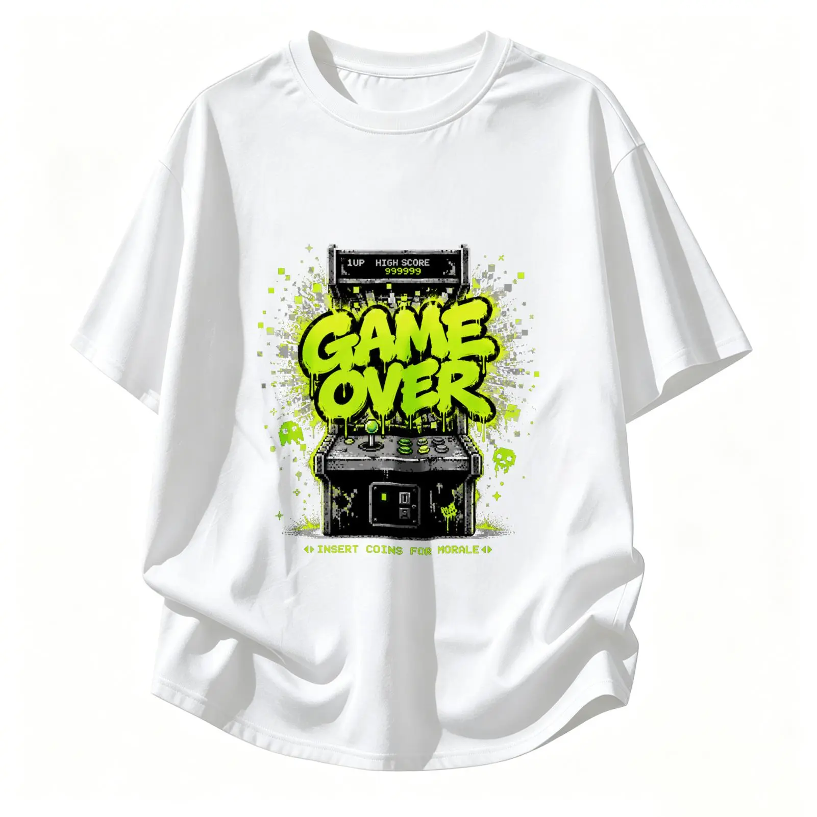 Carpesun Retro Arcade Game Over Graphic Tee Vintage Pixel Art Print Cotton Casual Streetwear Unisex Gift For Gamers And Retro Enthusiasts