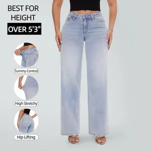 Women's Mid-Low Rise Baggy Wide Leg Jeans Summer Y2K 8001 Style Stretchy Distressed Denim Streetwear with Zipper Plus Size Regular Size Spring Fashion Daily Outfits