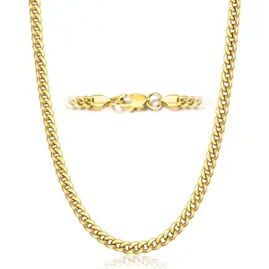 Jewlpire 5MM Silver Chain|Black Chain|Gold Chain for Men, 18k Real Gold Plated Miami Mens Cuban Link Chain Necklace, Mens Chain Necklaces Birthday Gifts for Men 16/18/20/22/24/26 In