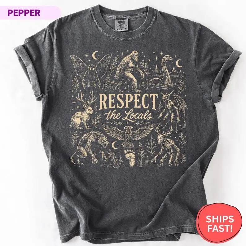 Comfort Colors Respect The Locals Cryptid Shirt, Bigfoot Tee, Cryptid Lover Gift, Funny Cryptid Shirt, Mothman Tee, Nessie Lover Gift