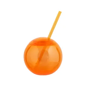 15 oz. Orange Round Reusable Plastic Cups with Lids & Straws - 25 Ct.
