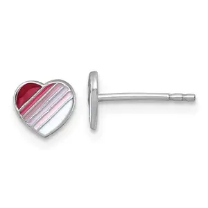 SS Madi K RH-plated Enamel Striped Heart Children's Post Earrings (0.5 grams)