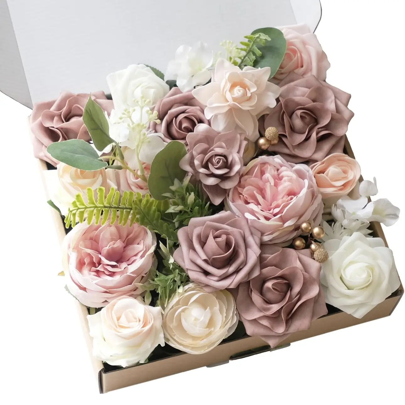 Artificial Flowers Combo Flowers Mix Silk Flowers Dahlia Roses with Stems for DIY Wedding Bridal Bouquets, Baby Shower, Floral Arrangement, Table Centerpieces, Home Decorations.