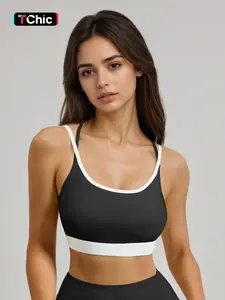 Women's Colorblock Padded Sports Bra with Built-In Padding, Ideal for Fitness & Yoga, Scene-Appropriate Design, Comfortable Fit