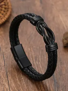 Men's Punk Style Leather Bracelet, Vintage Magnetic Clasp Design, Unique Twisted Pattern, Perfect Accessory for Everyday Wear