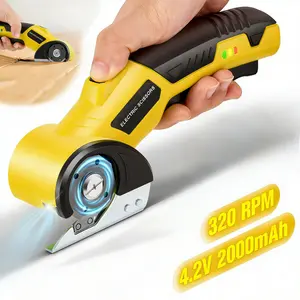 Cordless Electric Scissors – 4V Rechargeable Box Cutter with LED Light & Safety Lock, Cuts Cardboard, Carpet, Plastic, Fabric & Leather (Yellow)