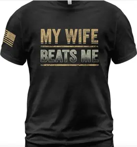 My Wife Beats Me T-Shirt, American Flag Husband and Wife Tee, Perfect Father's Day Gift, Short-sleeve Tee – Gift for Hunters, Graphic Tees Men