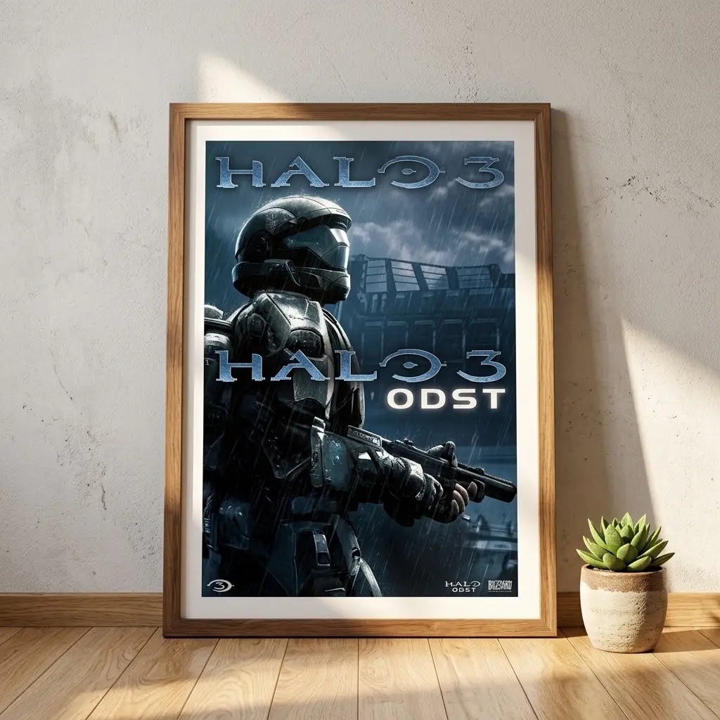Halo 3 ODST Poster, Sci-Fi Military Gaming Wall Art, Futuristic Video Game Print, Gamer Room Decor, No Frame