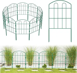 10-Pack Decorative Green Coated Metal Rustproof Wrought Iron Wire Garden Fence Panels, 24''H x 10'L Folding Outdoor Landscape Border for Flower Beds, Patio Animal Barrier (Home Improvement Garden Supplies)
