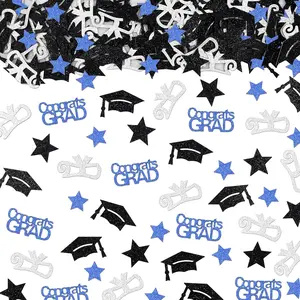 200PCS Glitter Graduation Confetti Class of 2026 Black and Blue Graduation Decorations Grad Cap Star Congrats Grad Diploma Table Scatter for 2026 Grad Party Decorations