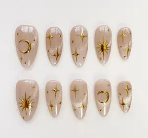 Aura press on nails long almond nails/Moon&Sun StarNails/Cat eye nails/Aura Nails/gyaru nails/gothic nails/Black Nails/Birthday Nails
