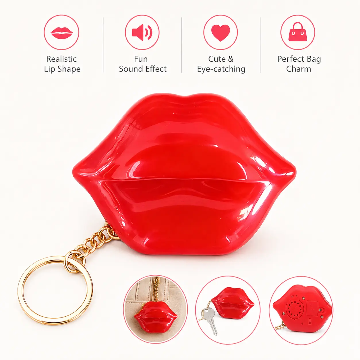 1 Count Red Lip Shaped Induction Sound Keychain, Novelty Kiss Sound Producing Pendant for Key and Bag Daily Decoration