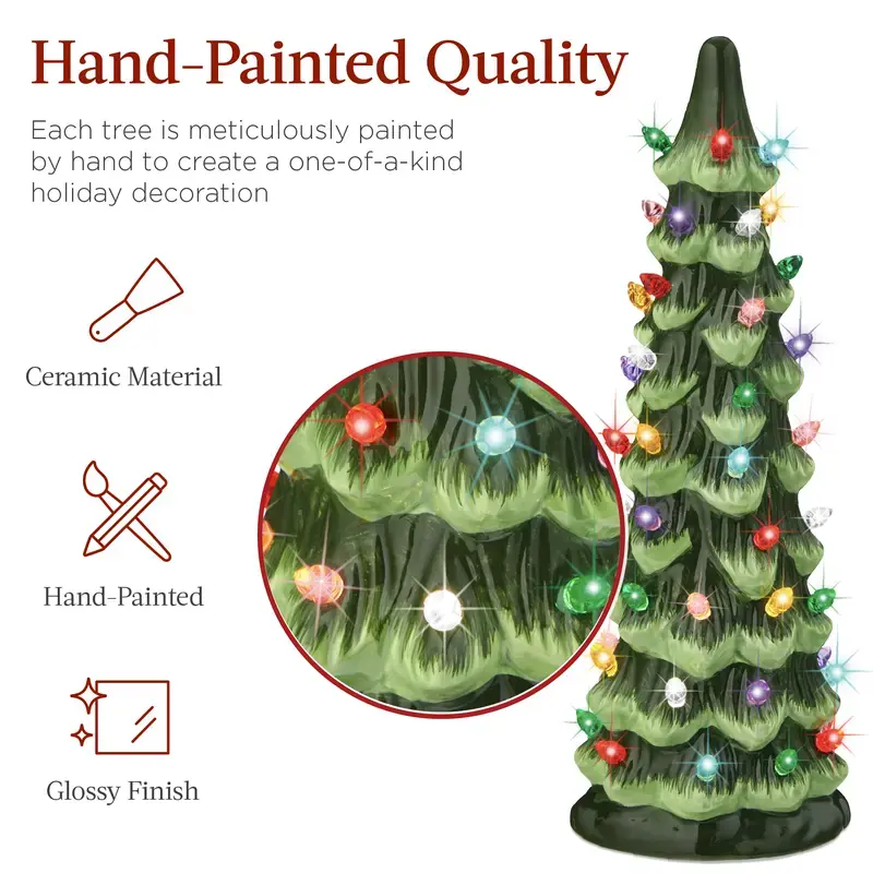 Best Choice Products Festive Set of 3 Pre-Lit, Hand-Painted Ceramic Tabletop Trees, Tabletop Tree