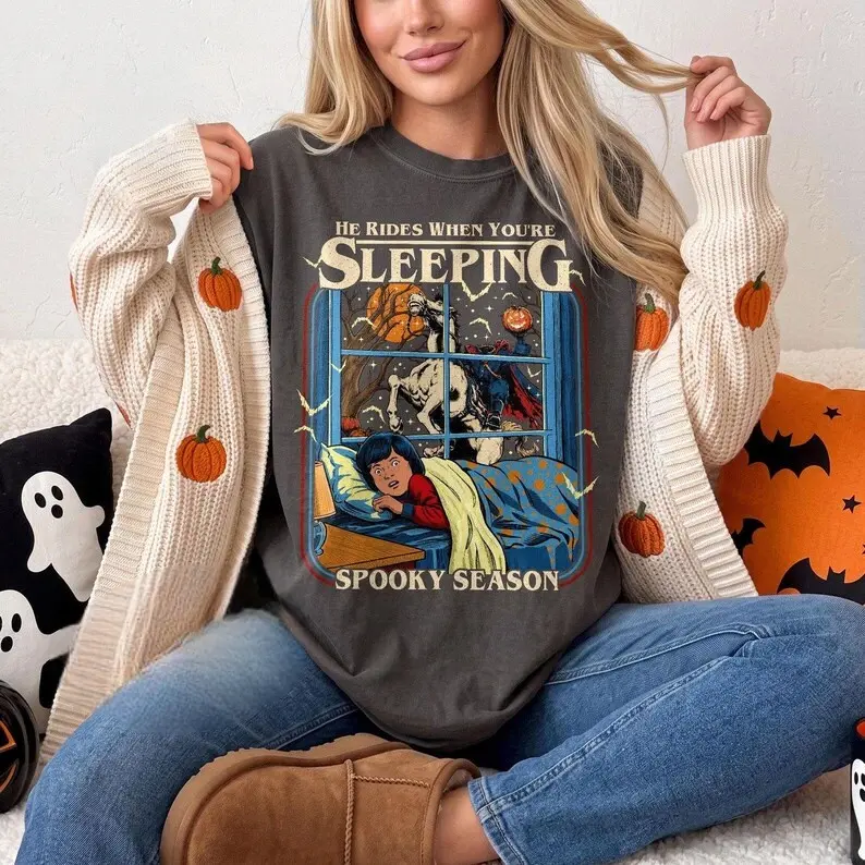 Comfort Color He Rides When You're Sleeping Comfort Colors Shirt, Sleepy Hollow Inspired Halloween Tee, Spooky Season Gift, Horror Fan Tshirt