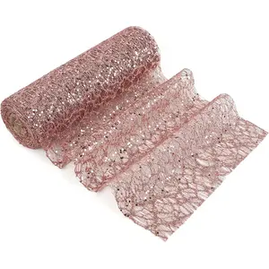 Rose  Glitter Mesh Web Ribbon - 10 Inch Wide x 10 Yards Roll - Decorative Mesh for Christmas Tree, Garland, Holiday Wreaths, Bows,  Decor