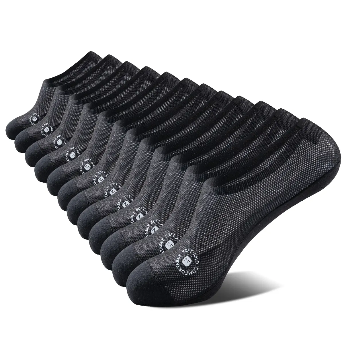 NEXFORMX Men's All Black Ultra Thin Mesh No Show Socks 6 Pack Breathable Ankle Socks with Anti Slip Heel Cotton Blend Good For Summer
