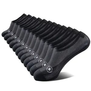 Men's All Black Ultra Thin Mesh No Show Socks 6 Pack Breathable Ankle Socks with Anti Slip Heel Cotton Blend