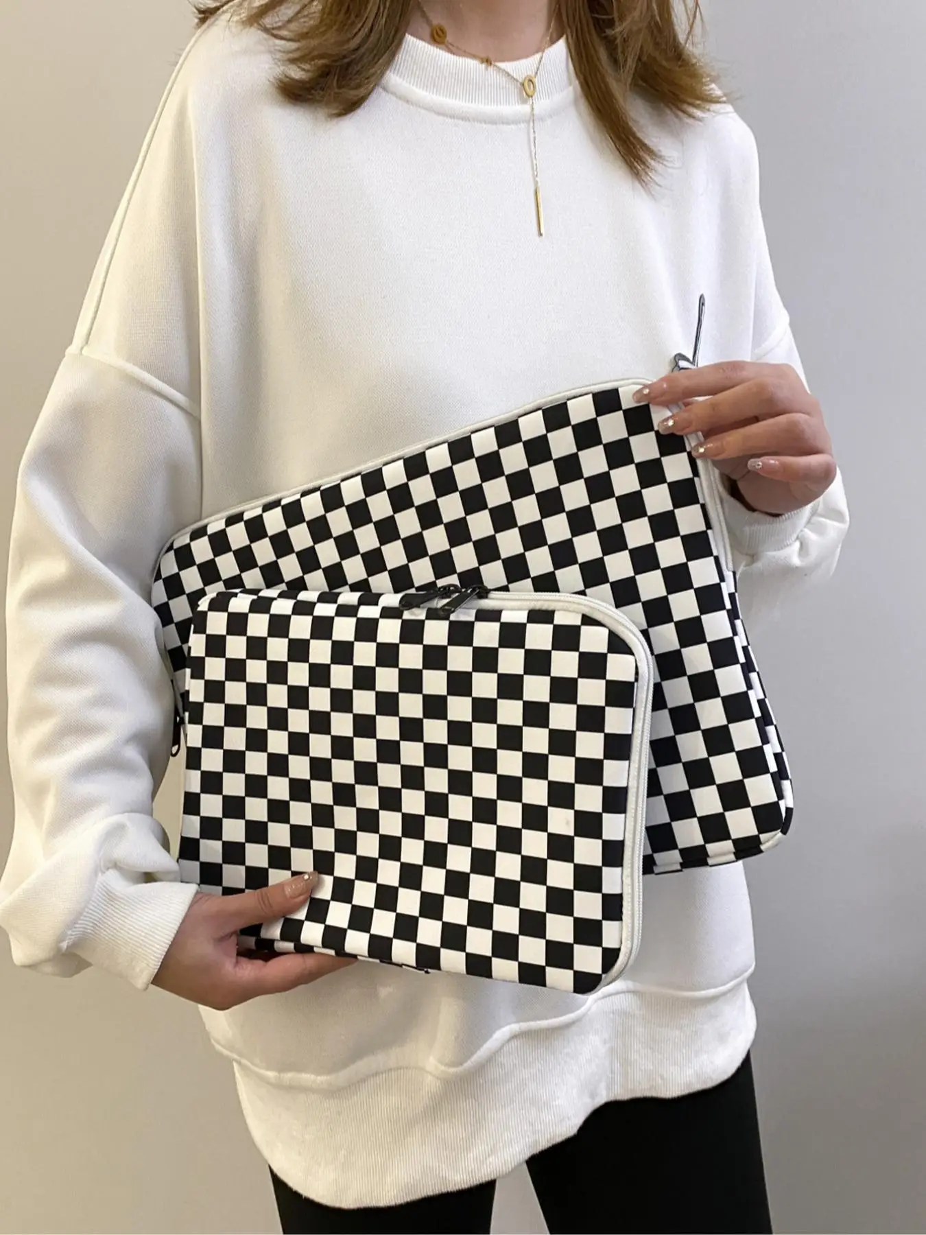 Fashionable Plaid Pattern Zipper Design Laptop Bag, 2025 New Style Casual Versatile Zipper Laptop Bag, Simple Design Durable Laptop Backpack for Women