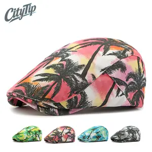 Tropical Palm Tree Print Outdoor Sports and Leisure Sun Hat for Men Women, Breathable Lightweight Flat Cap, Summer UV Protection Ivy Cap for Beach Vacation Hiking Fishing Daily Wear