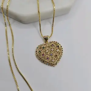Heart beautiful necklace multi-color stones small size GOLD-PLATED