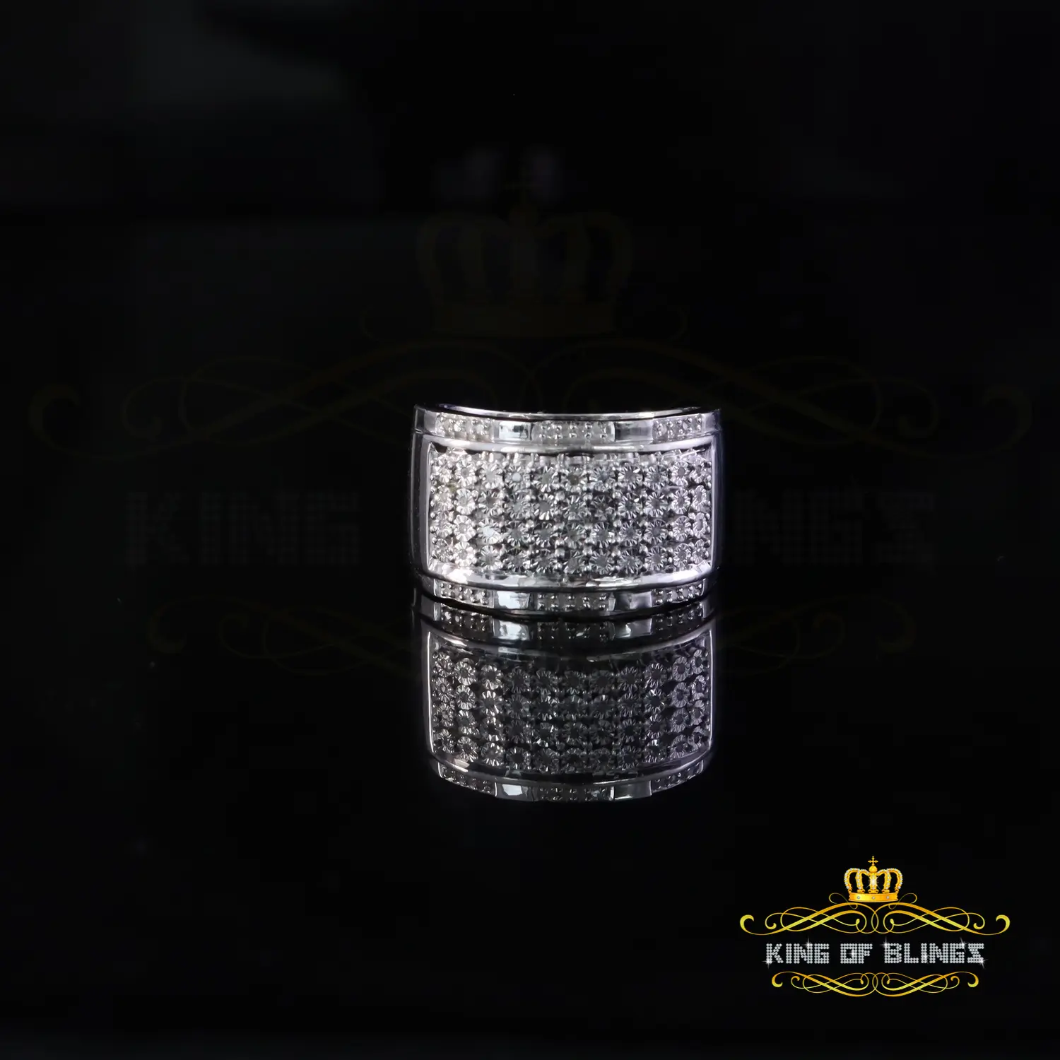 King Of Bling's Big 0.25ct Real Diamond 925 White Miracle set Silver Wide Men's Band Ring SZ10