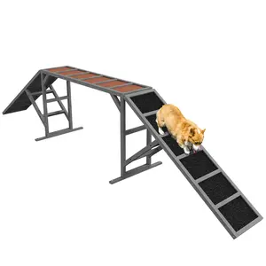 PawHut Dog Agility Equipment, Dog Playground Ramp with Safety Bar, Non-slip Surface, Dog Obstacle Course for Park, Backyard, Walk and Pause Training, Gray