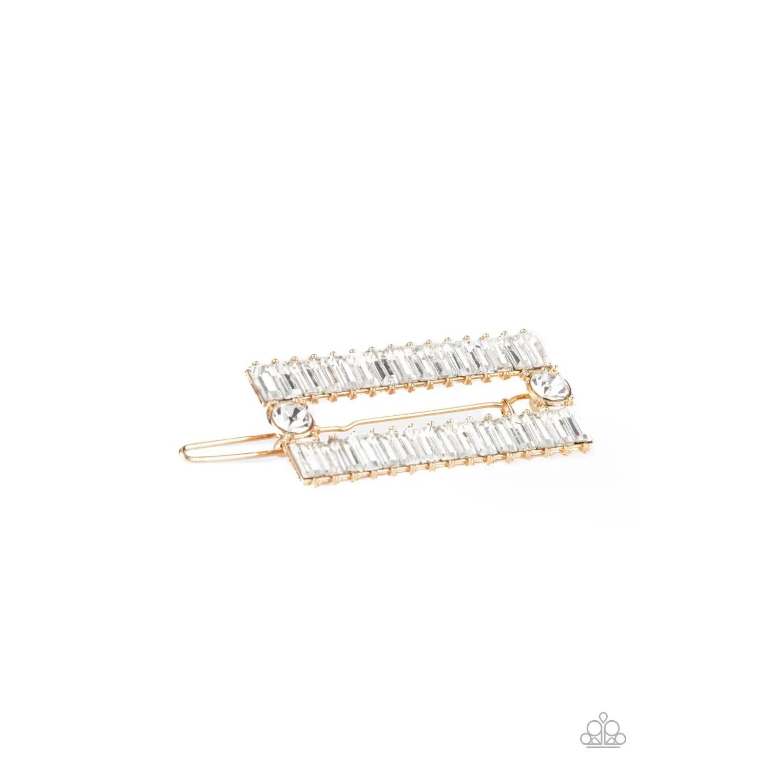 Deco Dynasty - Gold Frame Rhinestone Rectangle Hair Clip - Paparazzi