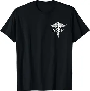 100% Cotton Nurse Practitioner Caduceus Medical Symbol Pocket Logo NP T-Shirt