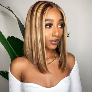 【Clearance】FORGIRLFOREVER 4/27 Highlight Bob Wig Ready to Wear Go Glueless Straight Wig 7x5 Bleached Knots Pre-Cut HD Lace Front Human Hair Wig Beginner Friendly