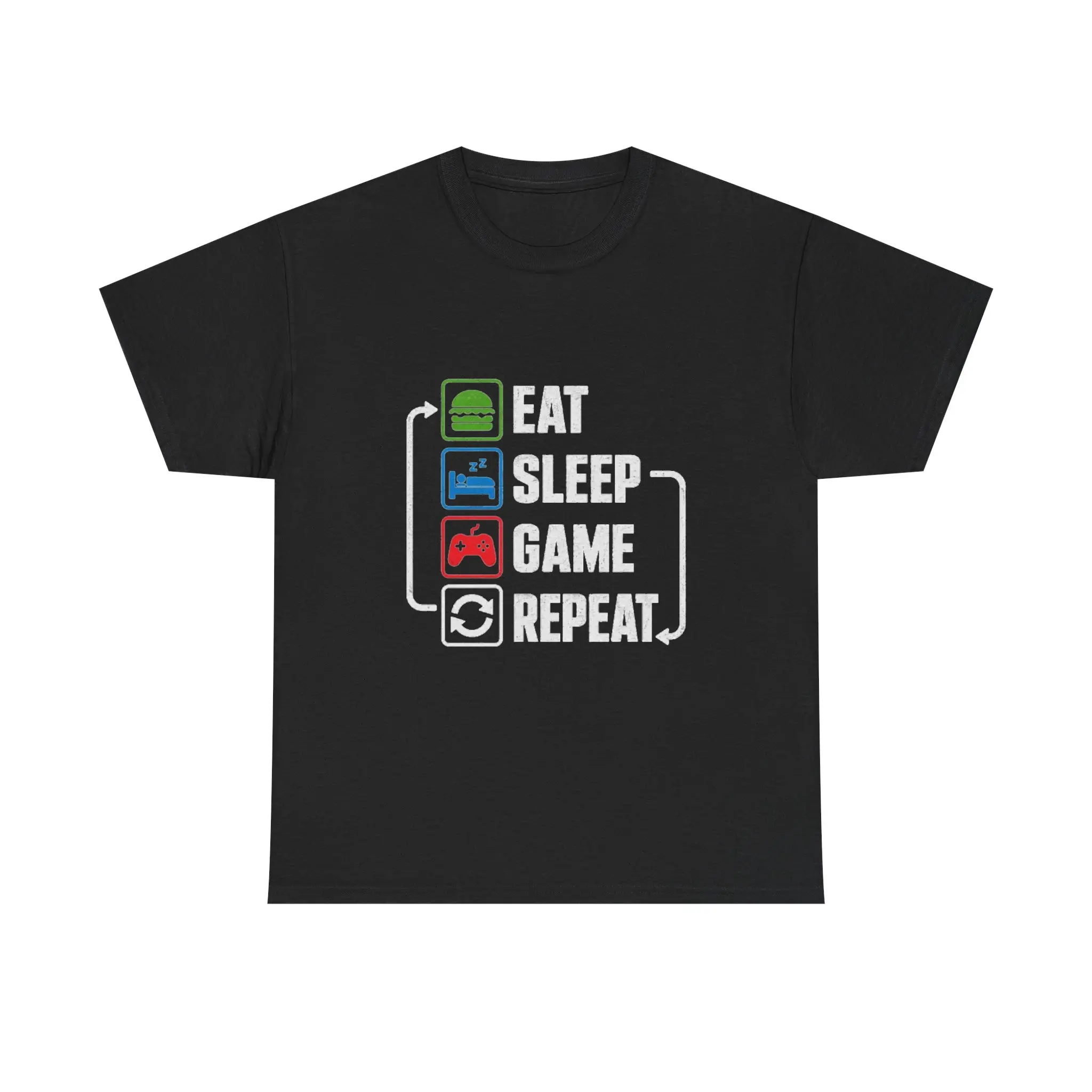 Men's Eat Sleep Game Repeat Short-Sleeve Casual Tee - Classic Fit Smooth Cotton Gamer Graphic Top with Video Game Controller Design