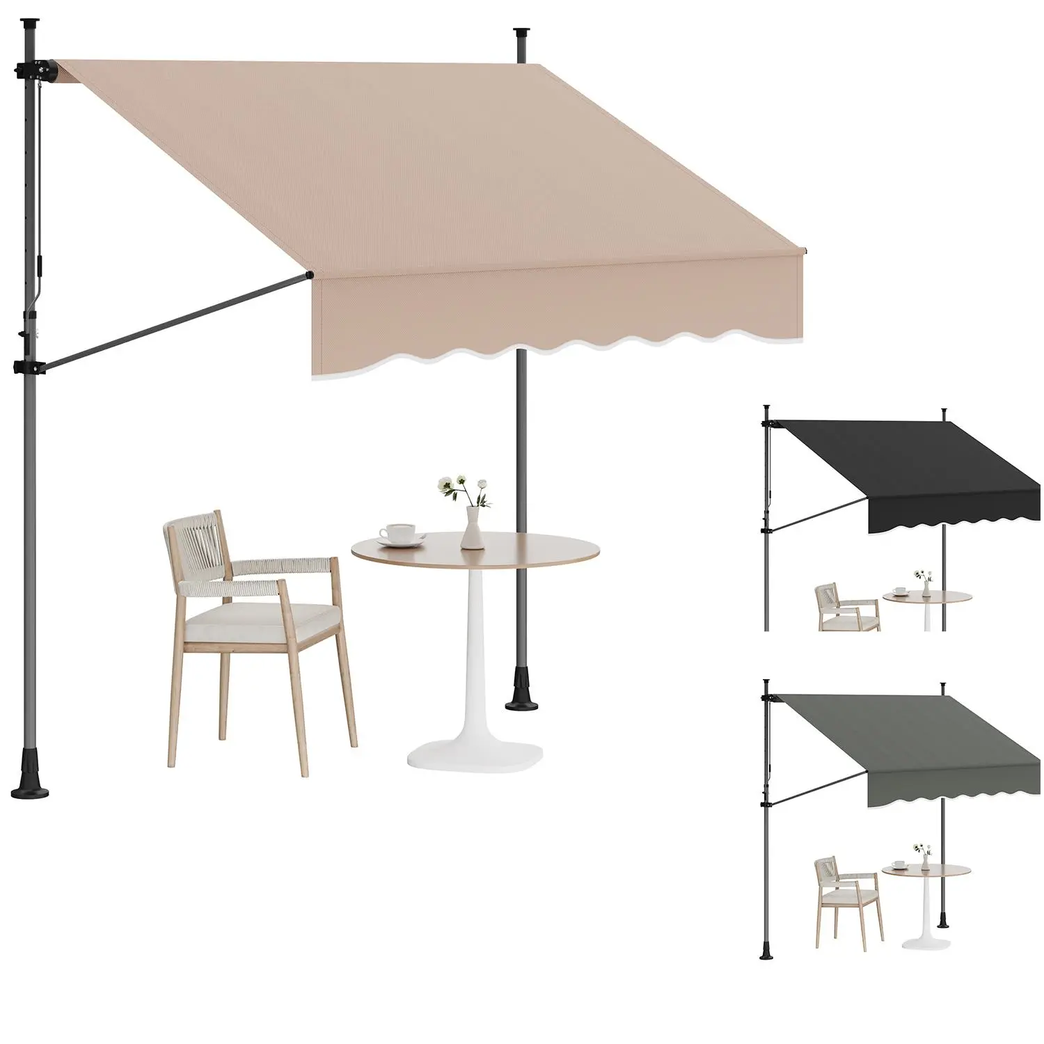Manual Retractable Patio Awning 118in  Adjustable Height & Angle, UV Protection, Weather-Resistant Outdoor Sunshade Shelter for Garden, Window or Door, Easy Install – Includes Iron Pole Bracket