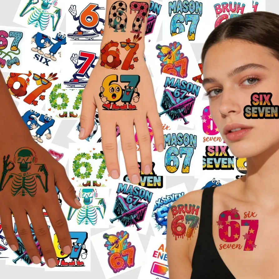 20 Pcs Number 67 Party Temporary Tattoo Stickers, Funny 6 and 7 Trendy Graffiti Tattoos, Festival Party Makeup Performance Body Art Decorations, Holidays Gift