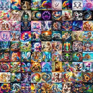 DIY Diamond Painting Cross Stitch Kit, Animal & Landscape Patterns, Full Drill Art Set for Wall Decor, Beginner-Friendly Gift for Adults