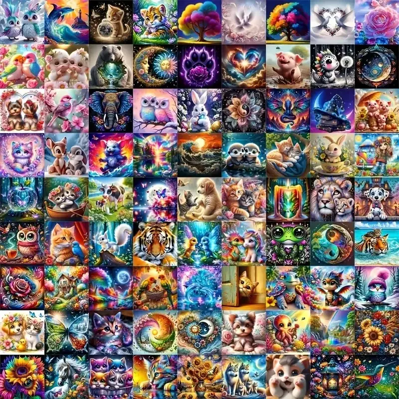 DIY Diamond Painting Cross Stitch Kit, Crafts, Animal & Landscape Patterns, Full Drill Art Set for Wall Decor, Beginner-Friendly Gift for Adults