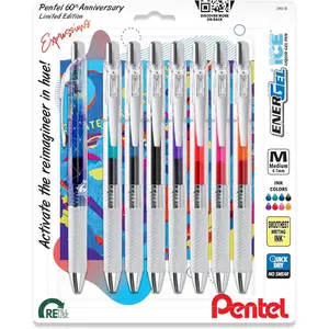 Pentel EnerGel Expressions, 60th Anniversary Limited Edition, Liquid Gel Pens, (0.7mm) Medium Line, Assorted Ink Colors, 8 (BL77TLABP8M)