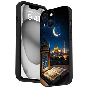 Straight Edge Eid Mubarak Peaceful Moments Pattern Man's Phone Case for iPhone 15 16 14 Pro Max 13 12 11 XR XS Plus Shockproof Drop Protection Rugged Durable Silicone Cover Cellphone Protective Smartphone Casing